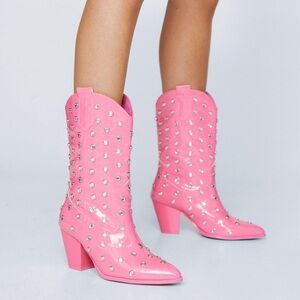 Gem Encrusted Patent Western Cowboy Boots US Size 8 pink
